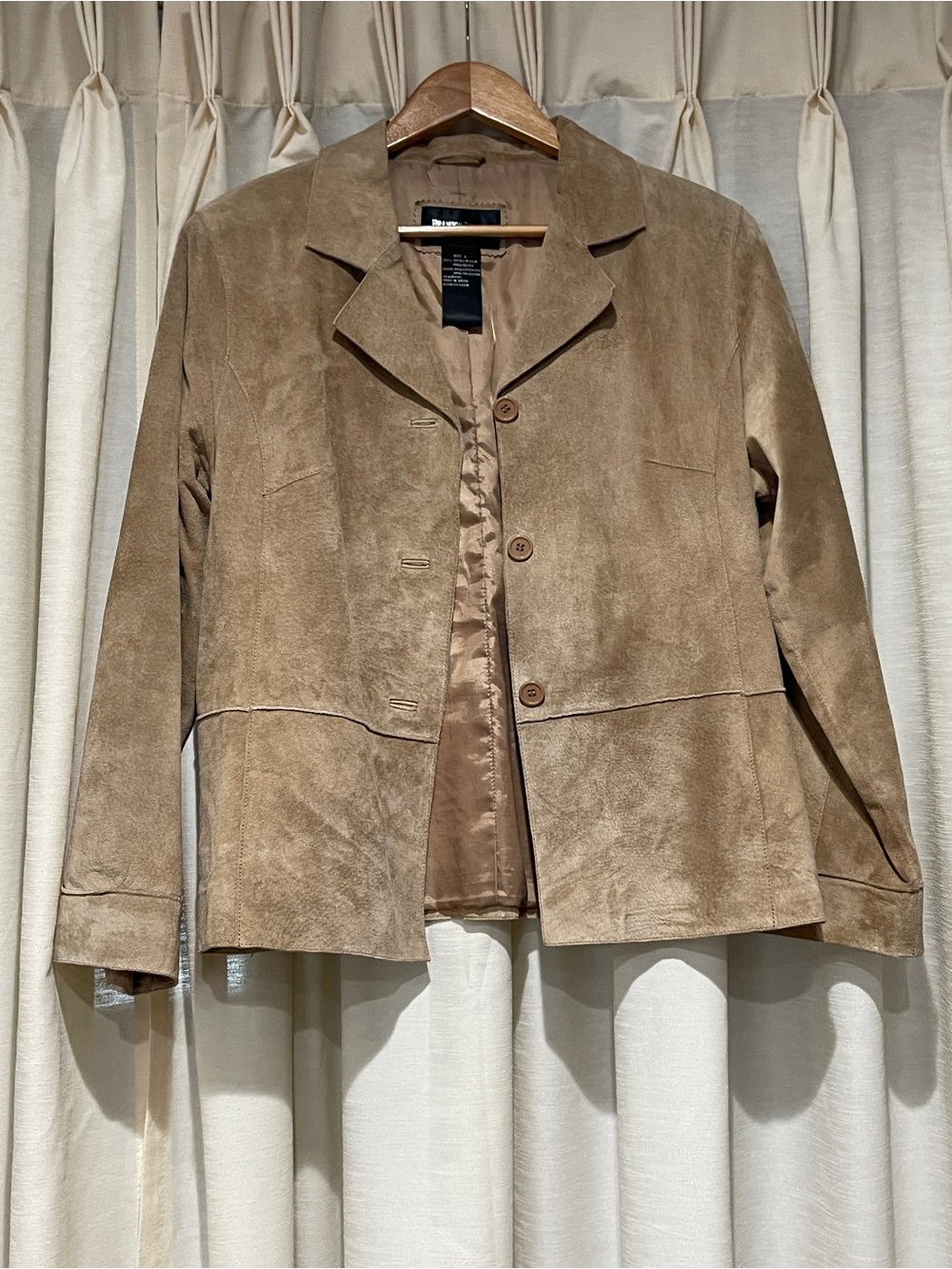 Vintage Y2K Brandon Thomas Light Brown Suede Leather Button-Front Blazer Large
